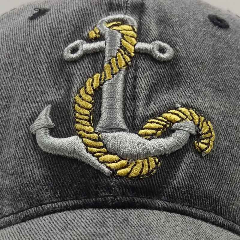Unisex Black Vintage Washed Anchor Embroidered Baseball Cap brim profile