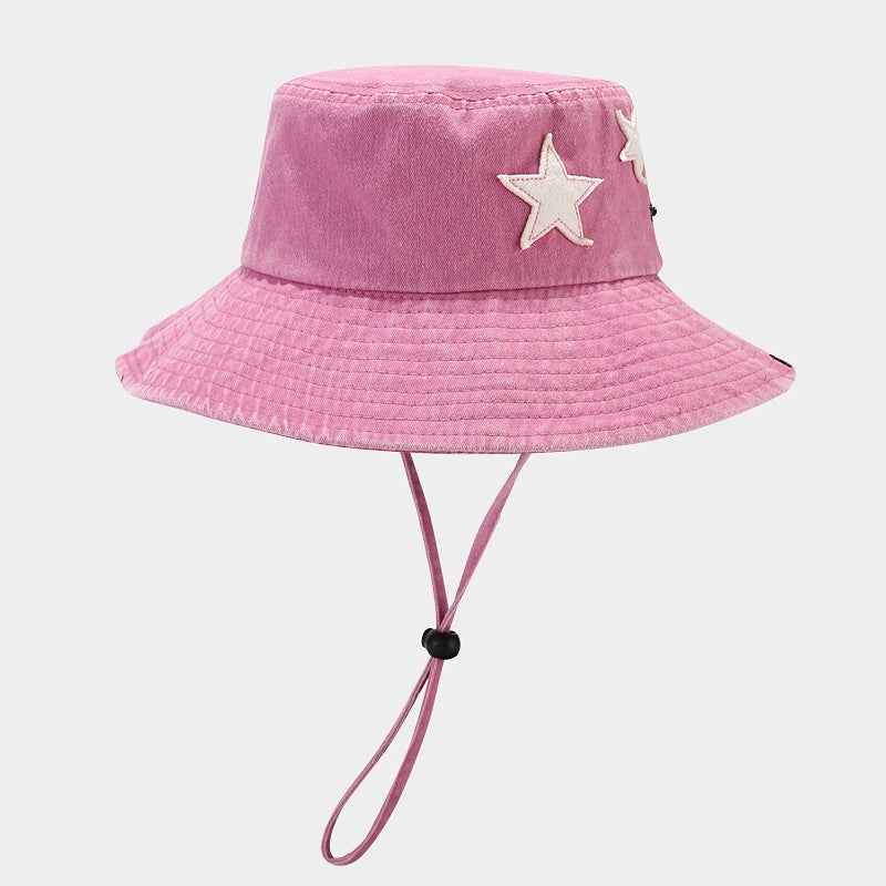 Women's Star Embroidered Washed Cotton Bucket Hat