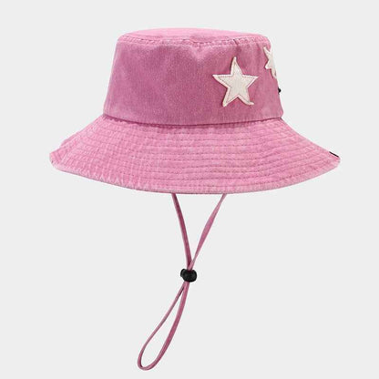 Women's Star Embroidered Washed Cotton Bucket Hat