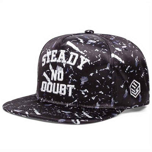 Blue splatter graphic snapback cap side angle