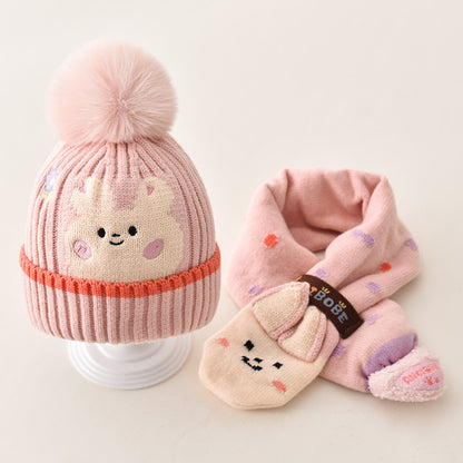 Pink animal face beanie and matching pink scarf
