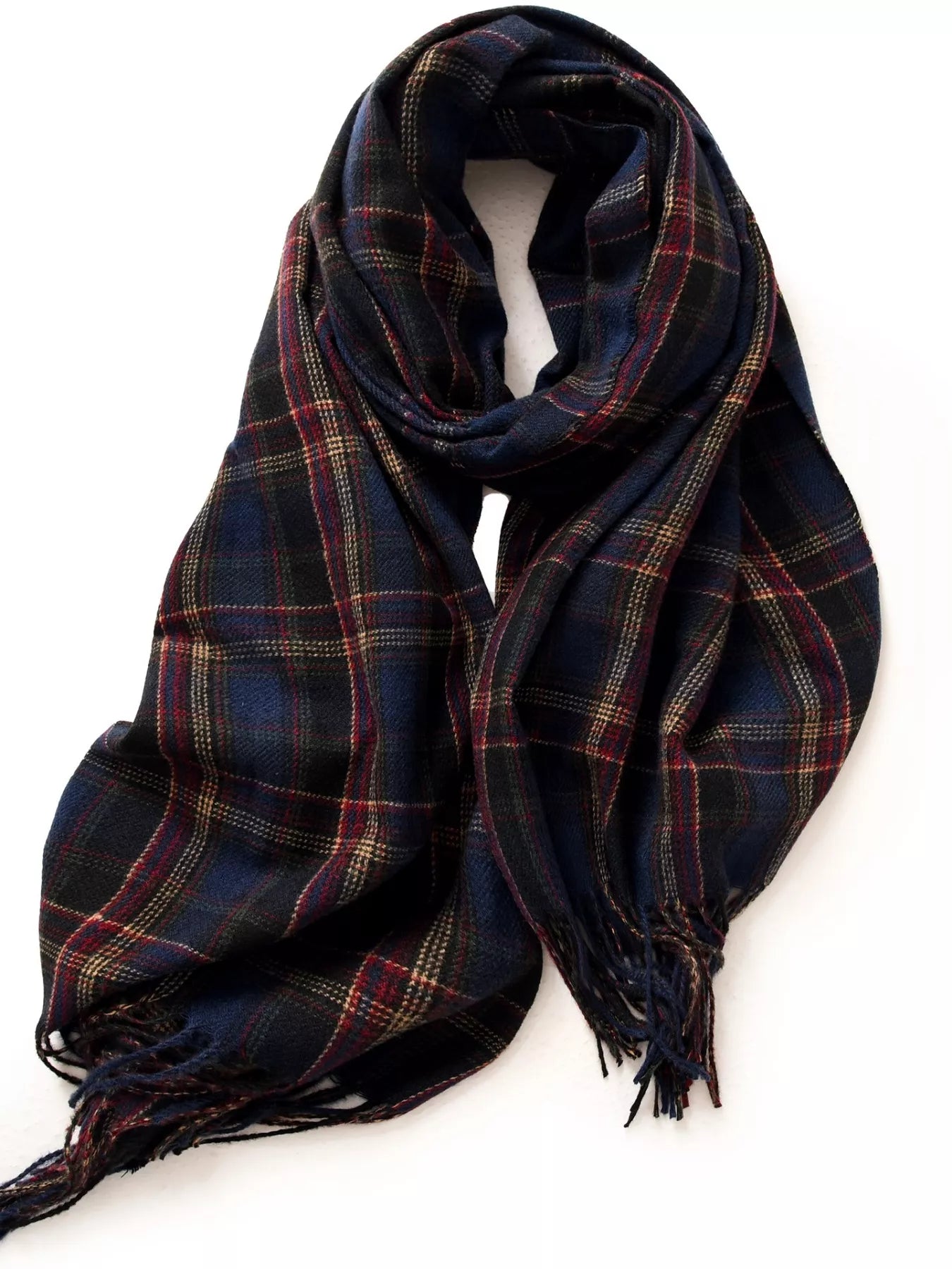 Unisex Oversized Classic Plaid Fringe Scarf in Camel - color detail 5