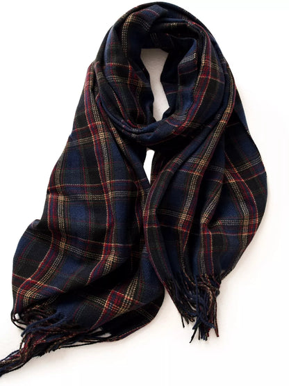 Unisex Oversized Classic Plaid Fringe Scarf in Camel - color detail 5