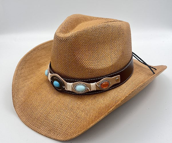 Unisex 13 Western Printed Straw Cowboy Hat front view