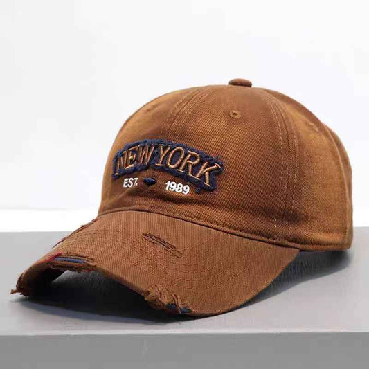 Black denim New York embroidered cap front