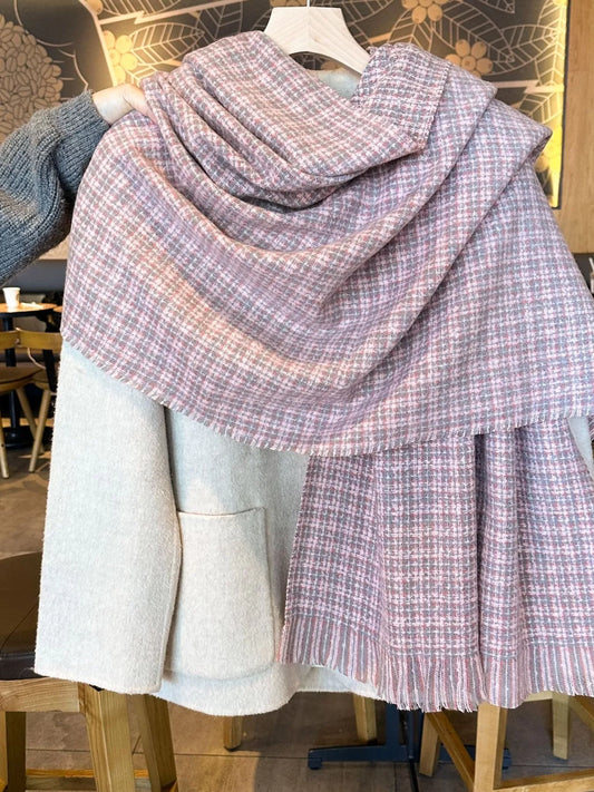 Unisex Plaid Warm Scarf in Blush Pink - front view 1