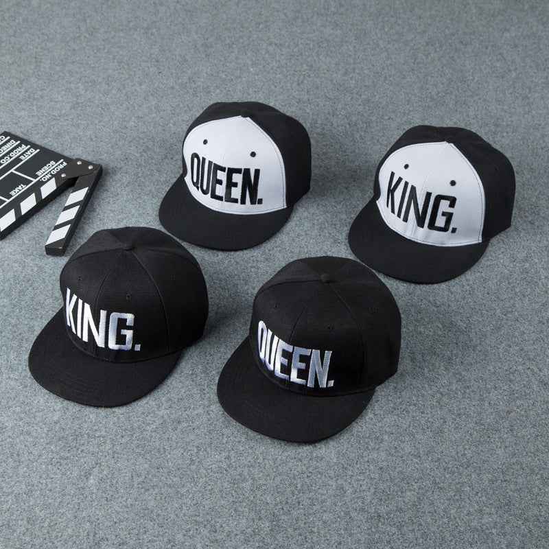 Unisex King & Queen Embroidered Flat Brim Snapback Cap