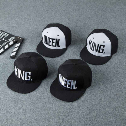 Unisex King & Queen Embroidered Flat Brim Snapback Cap