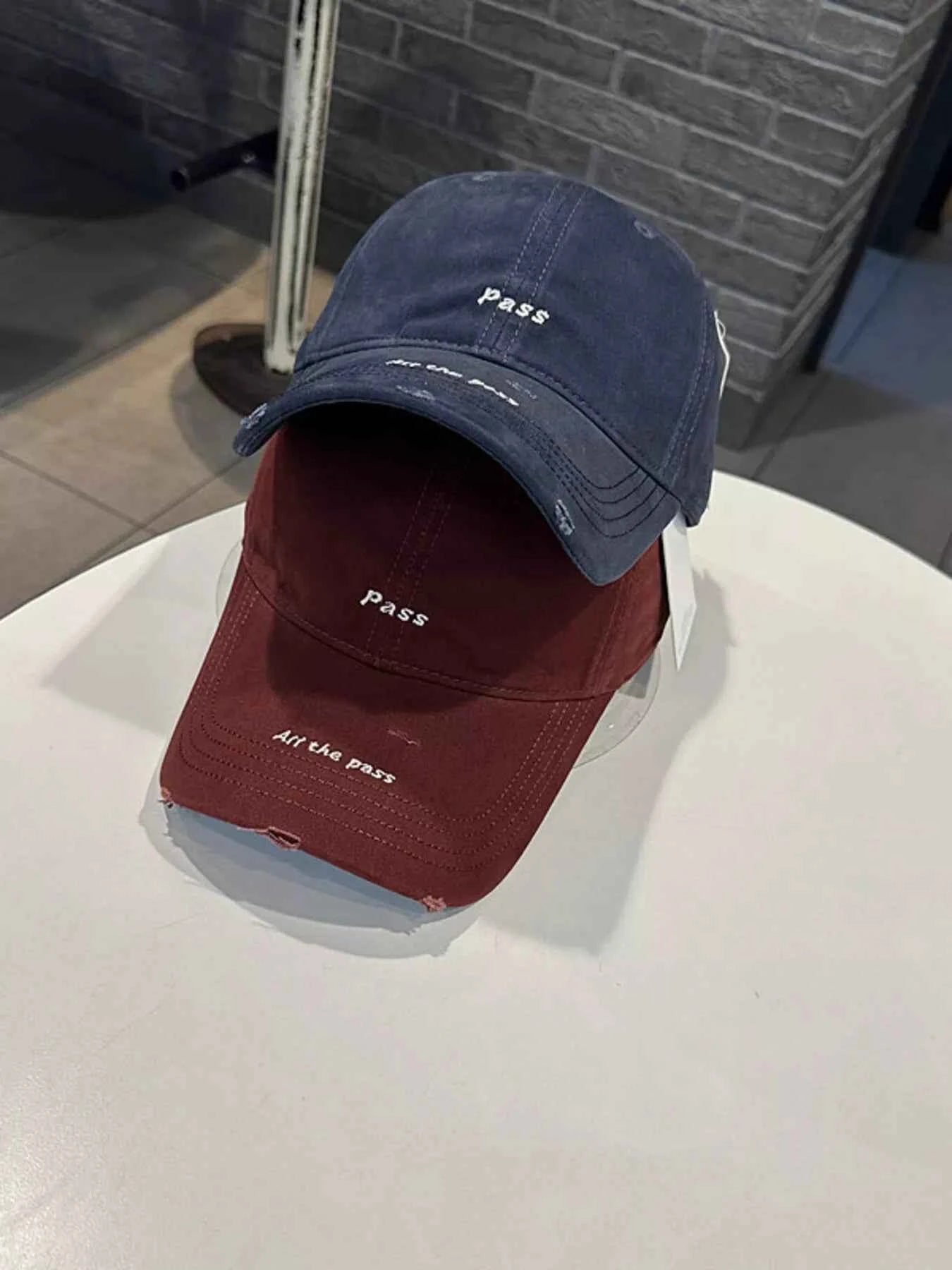 Navy blue distressed slogan baseball cap front