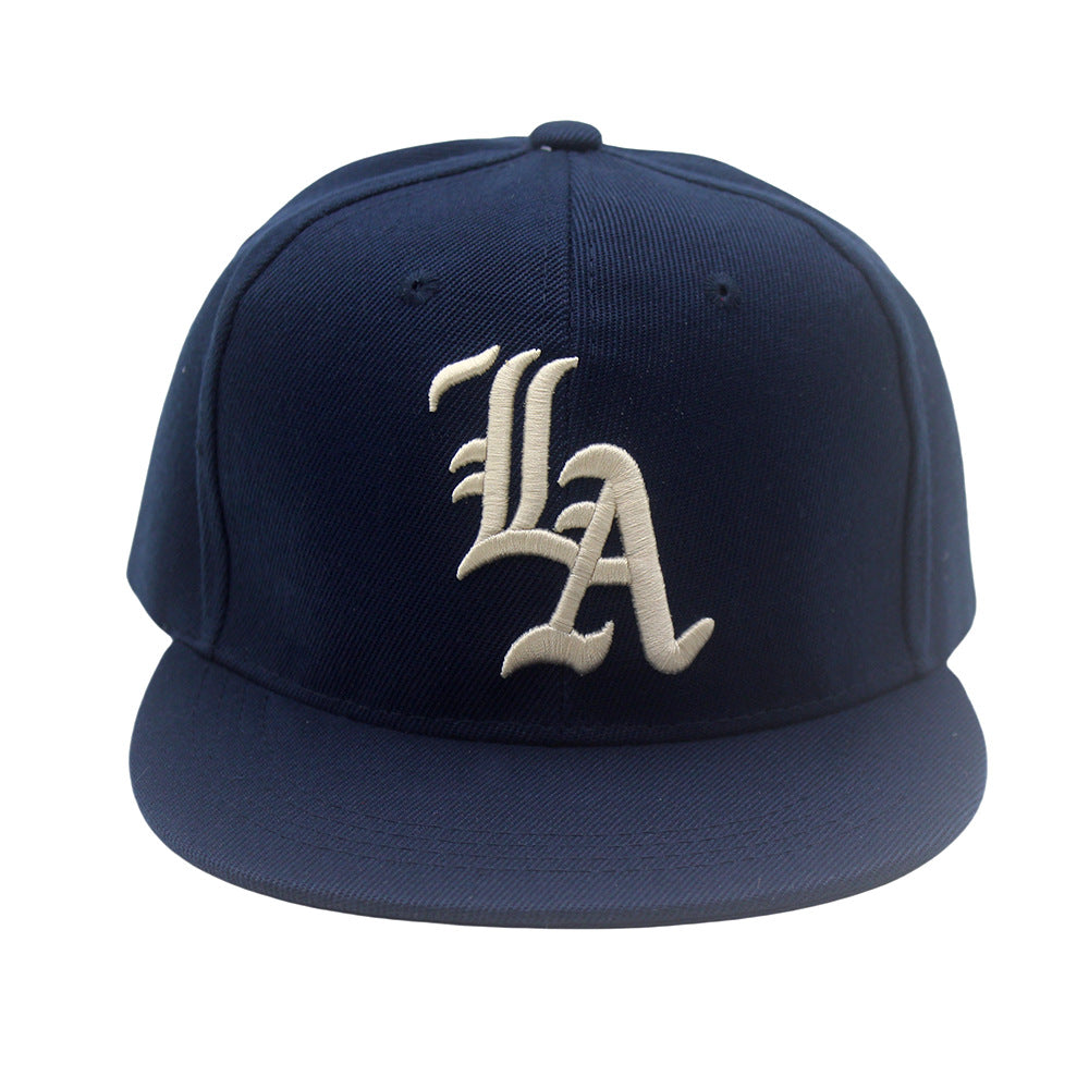 Unisex Black "LA" Embroidered Flat Brim Snapback Cap back detail