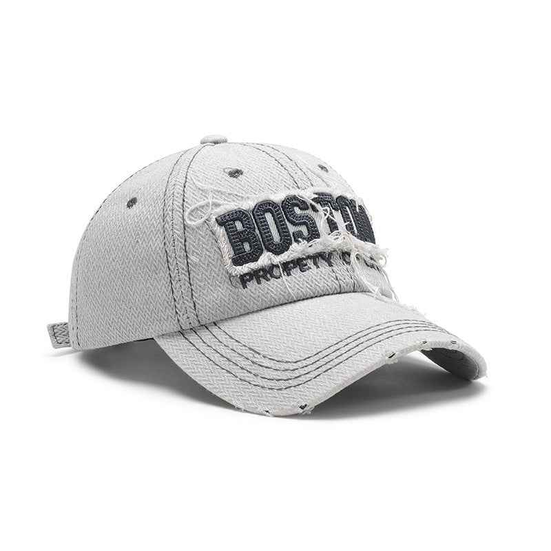 Unisex Boston Embroidered Distressed Cotton Baseball Cap