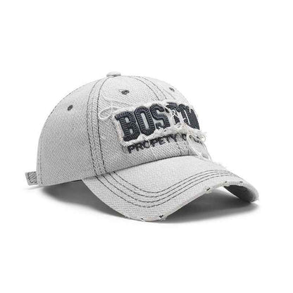 Unisex Boston Embroidered Distressed Cotton Baseball Cap