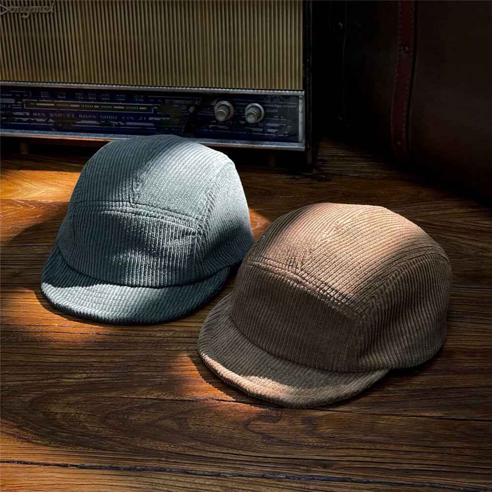 Unisex Corduroy Docker Cap – Short Brim Casual Hat