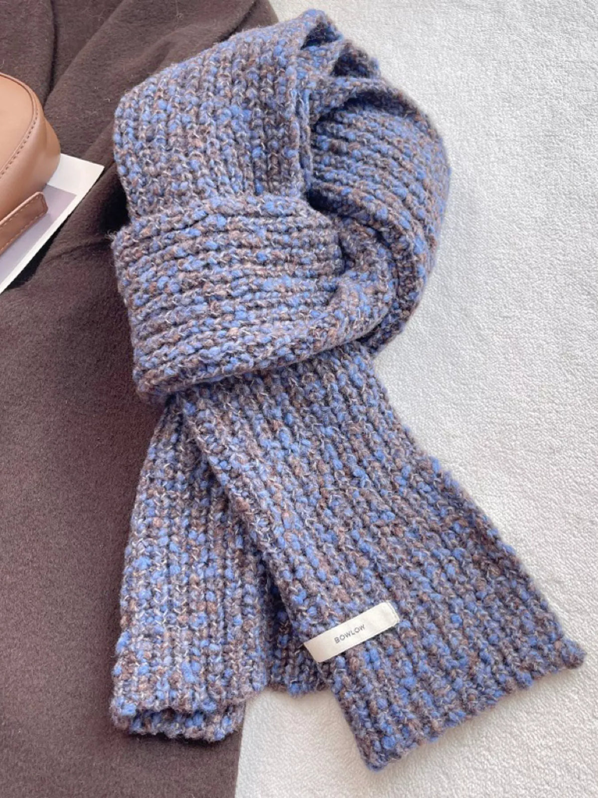 Unisex Cozy Knitted Winter Scarf — 47.2-Inch — blue textured scarf arranged in a loose loop