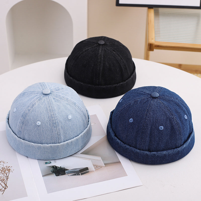 Unisex Vintage Washed Denim Brimless Docker Caps - product detail image 1