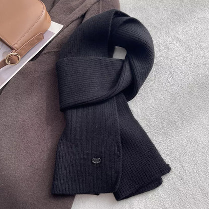 Unisex Pure Wool Warm Knit Scarf — black wool scarf tied with ribbed ends down