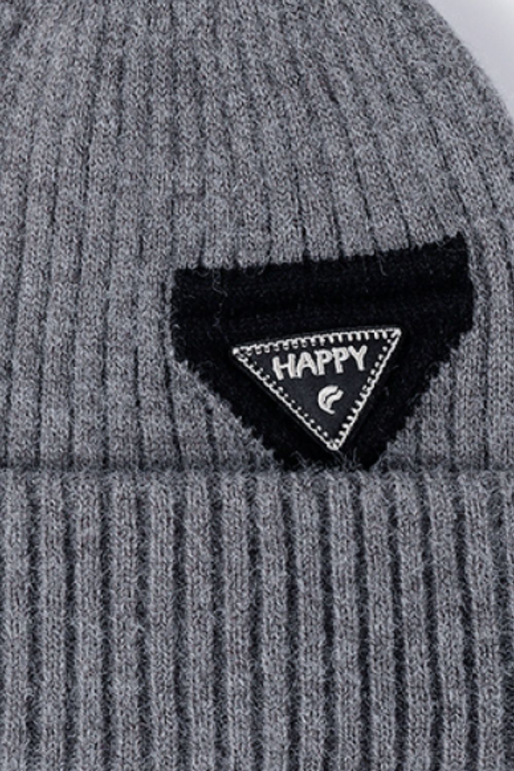 One size HAPPY beanie folded brim studio view