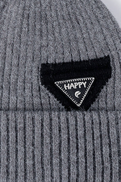 One size HAPPY beanie folded brim studio view
