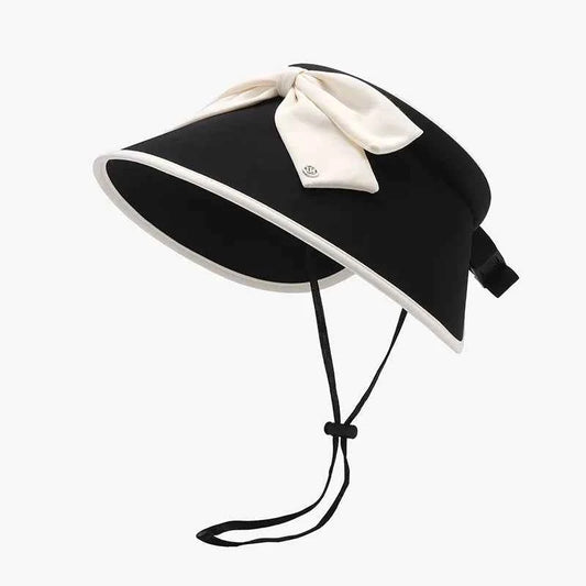 Black bow ice silk sun hat wide brim front