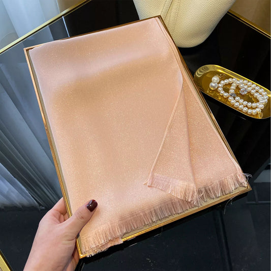 Unisex Raw Hem Scarf in Blush Pink - front view 1