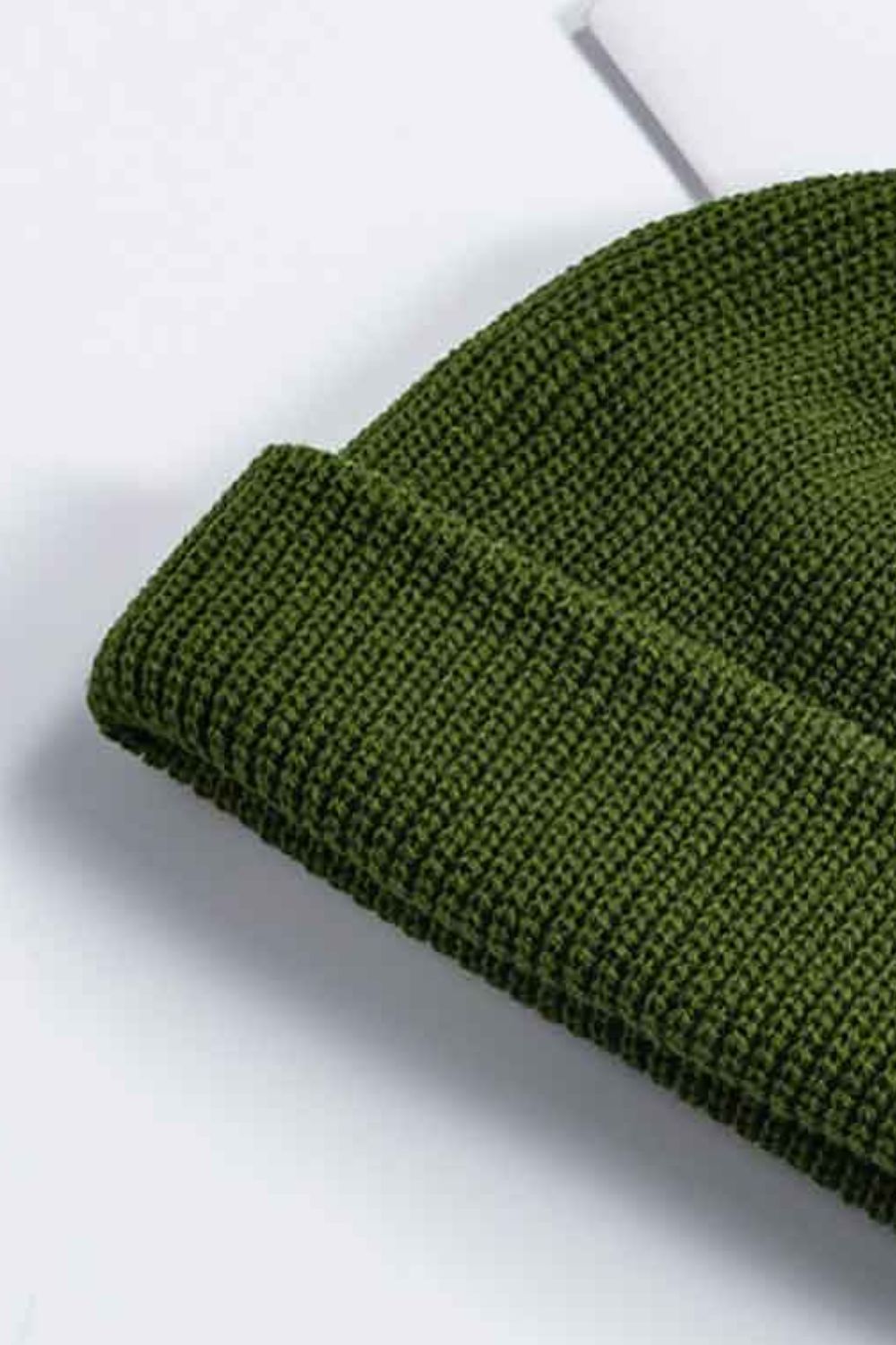 Mustard rib-knit beanie folded cuff front view
