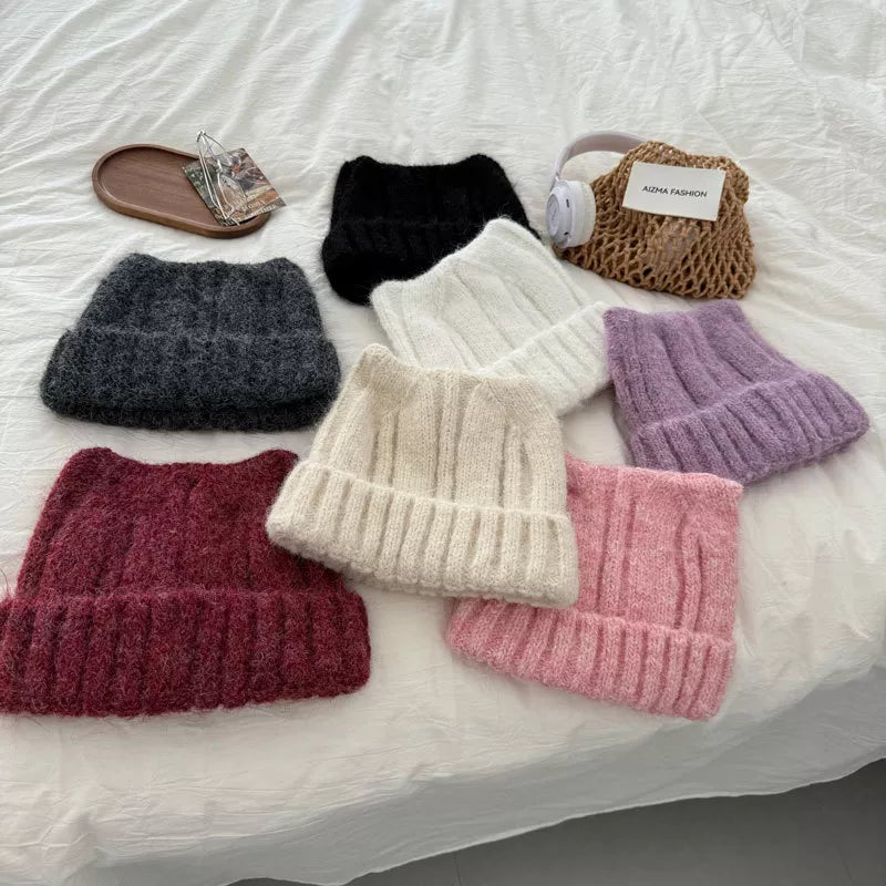 Women's Wine Red Cute Cat Ear Knitted Beanie Hat front view photo 01