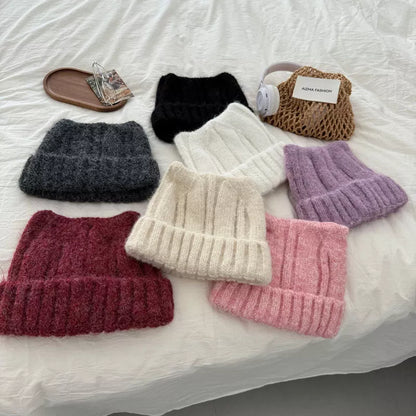 Women's Wine Red Cute Cat Ear Knitted Beanie Hat front view photo 01