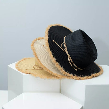 Frayed brim straw hat image 1