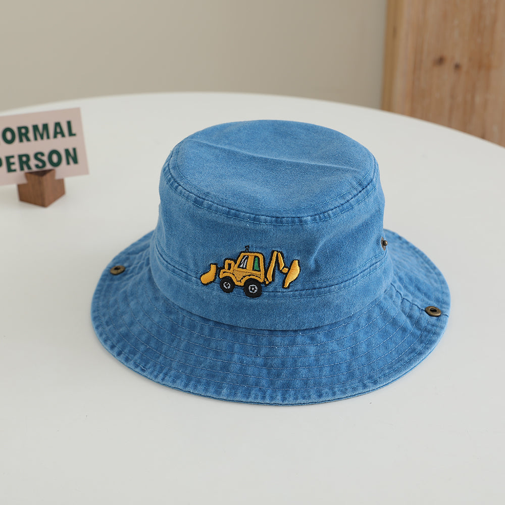 Kids Black Excavator Embroidered Washed Bucket hat casual styling view