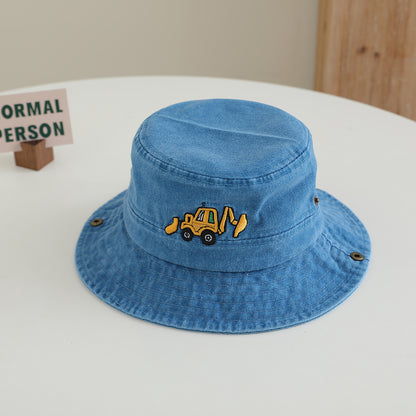 Kids Black Excavator Embroidered Washed Bucket hat casual styling view