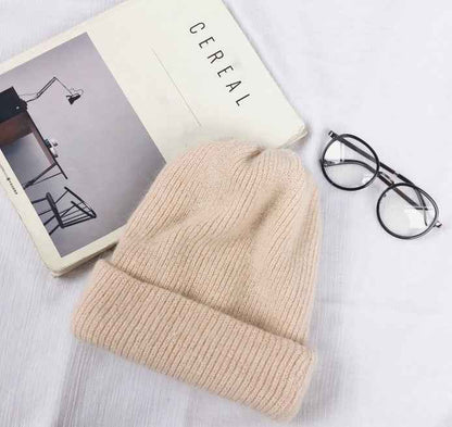 Unisex Rabbit Wool Ribbed Winter Beanies