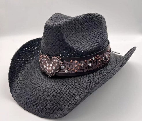Unisex 10 Western Printed Straw Cowboy Hat premium product view