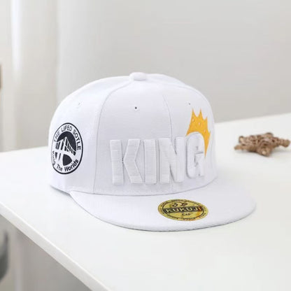 Embroidered lettering streetwear cap angled view