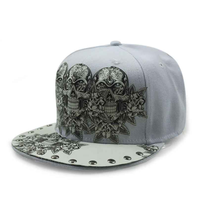 Black gothic skull snapback front graphic