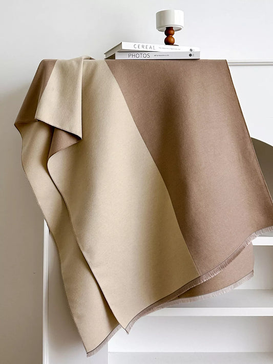 Unisex Two-Tone Raw Hem Scarf in Black - styled detail 2
