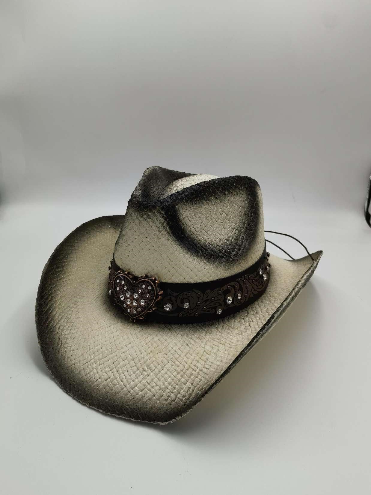 Unisex 16 Western Printed Straw Cowboy Hat texture close-up