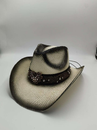 Unisex 16 Western Printed Straw Cowboy Hat texture close-up