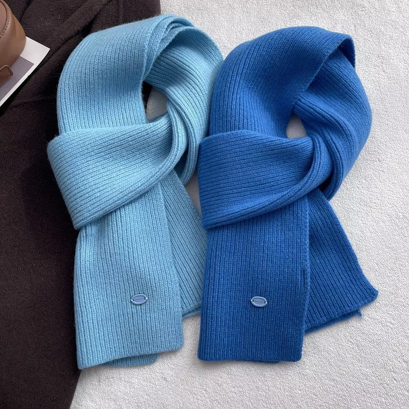Unisex Pure Wool Warm Knit Scarf — glacier blue and royal blue scarves arranged together