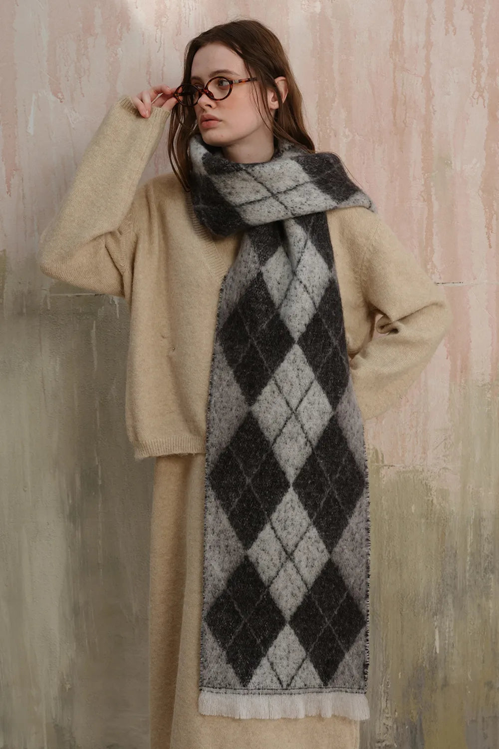 Argyle fringe scarf - product photo 2