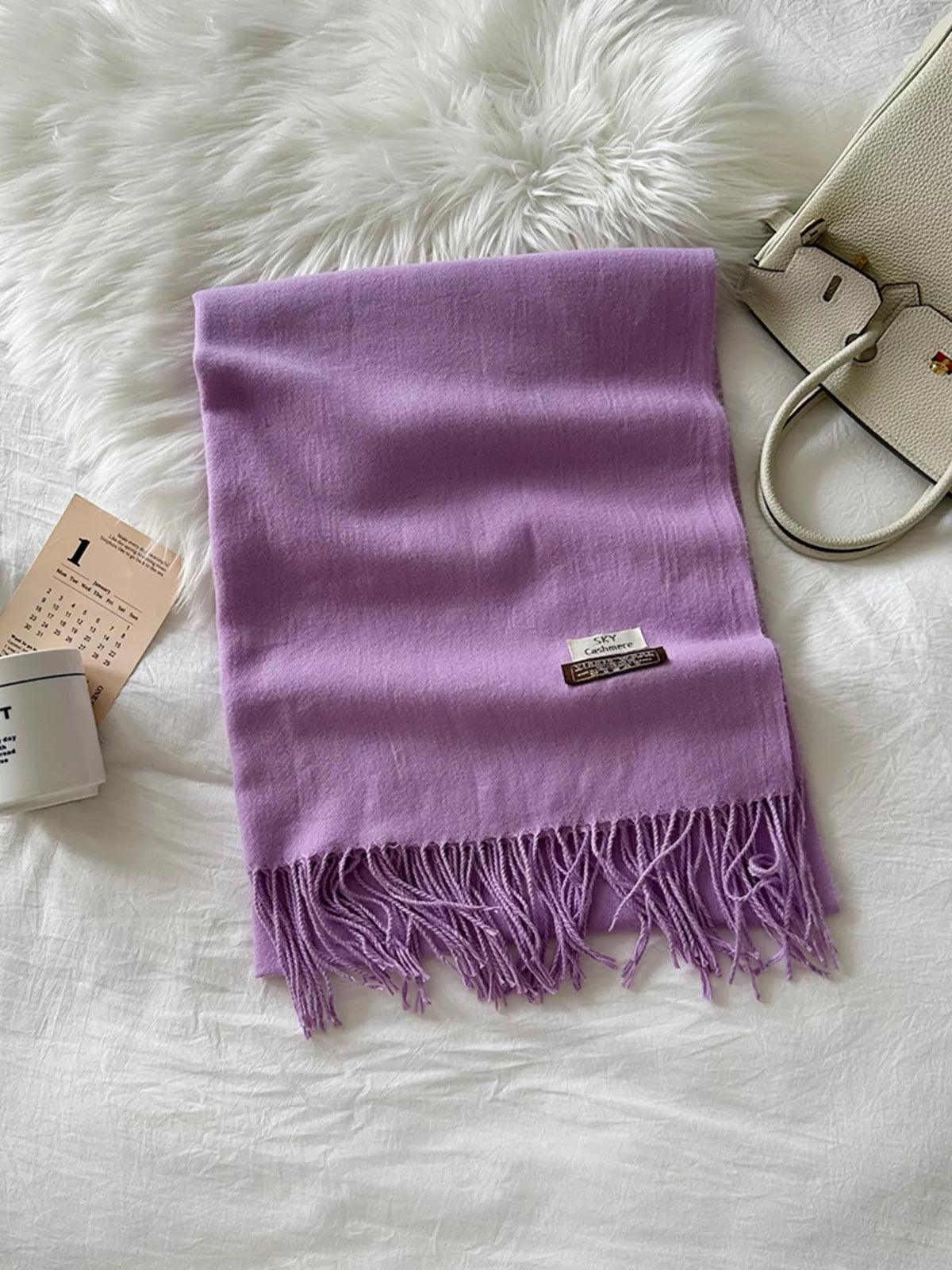Unisex Long Soft Fringe Scarf — lilac scarf with matching fine fringe