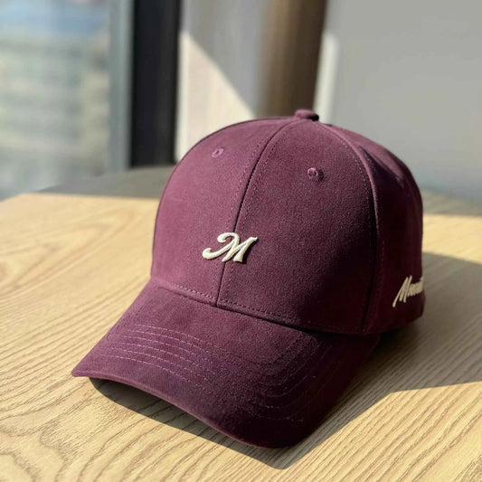 Wine red embroidered letter cotton baseball cap