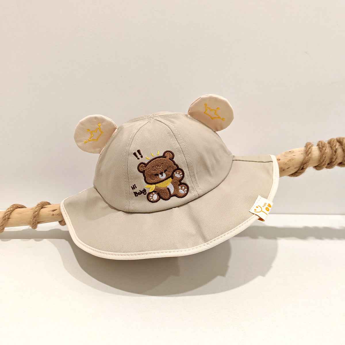 Coffee brown kids wide-brim hat side profile