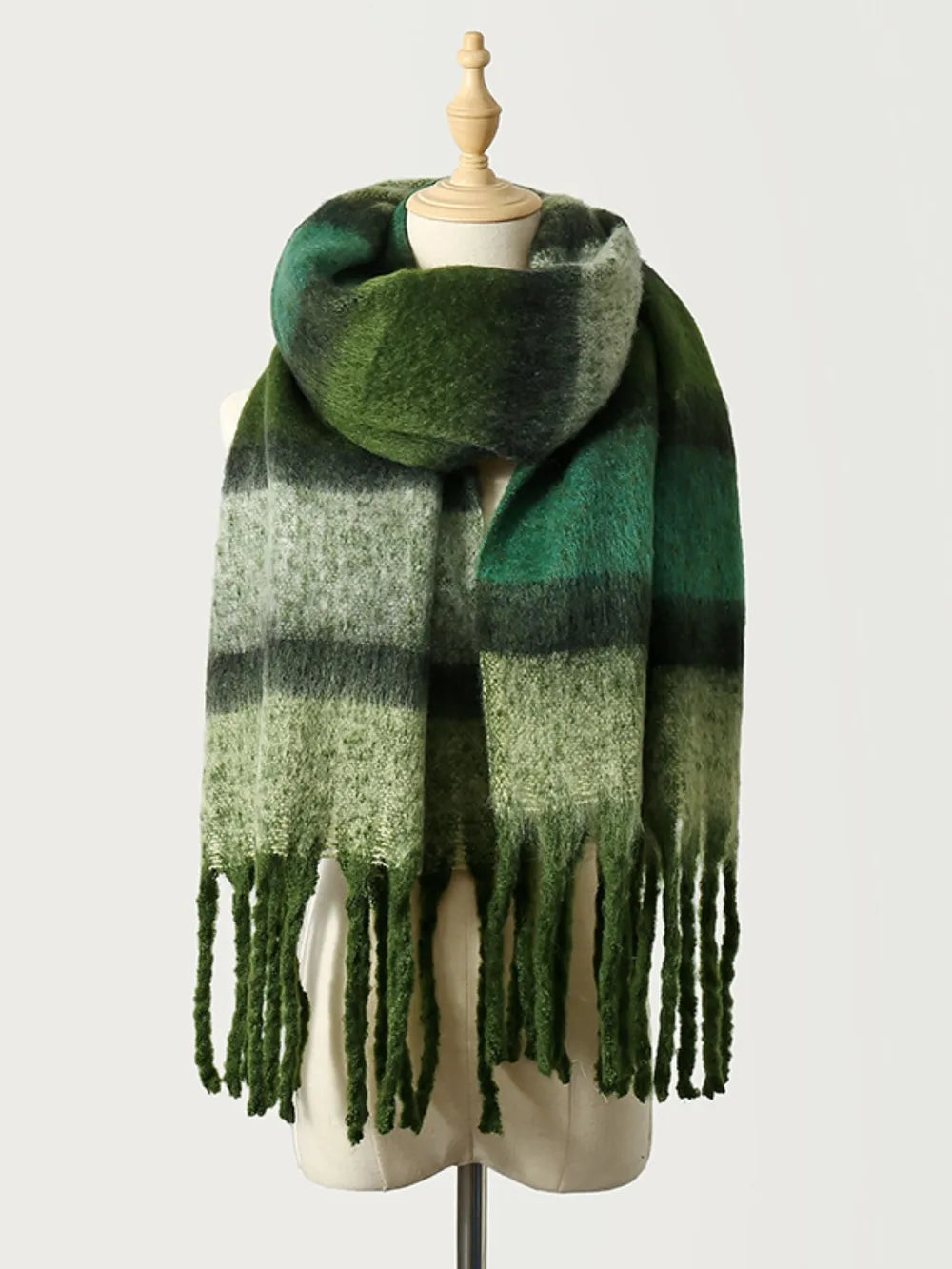Fringe color block polyester scarf - product photo 2