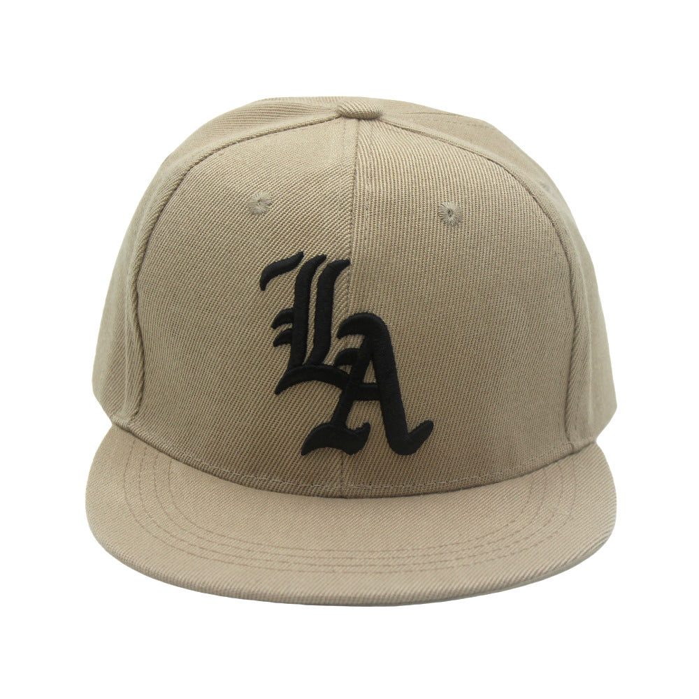 Unisex Sky Blue "LA" Embroidered Flat Brim Snapback Cap material detail