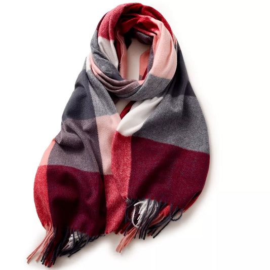Unisex Statement Plaid Fringe Scarf in Style A - front view 1