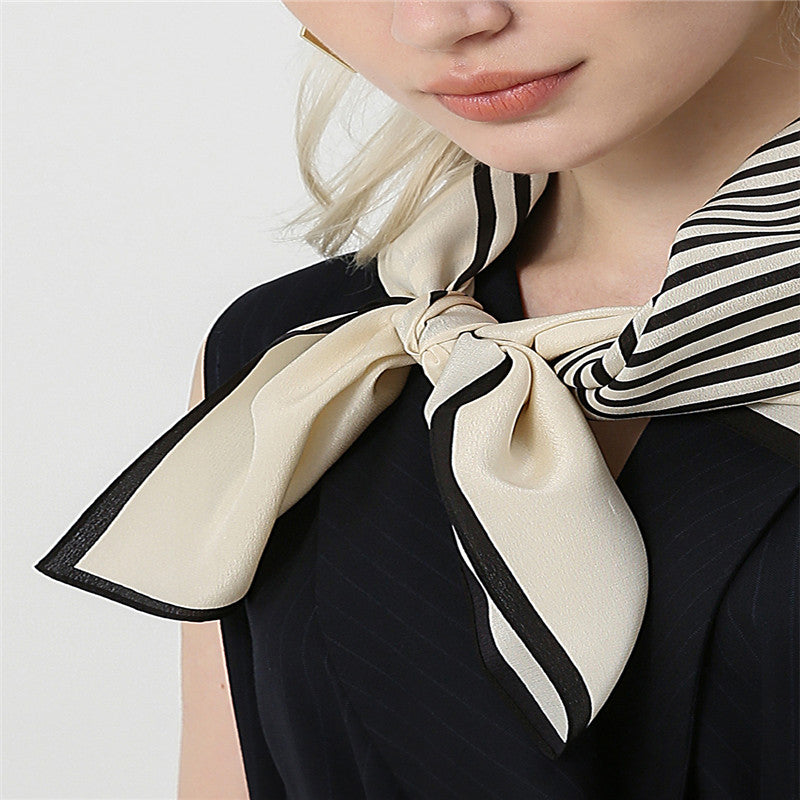 Women's striped silk double crepe square scarf - product photo 4