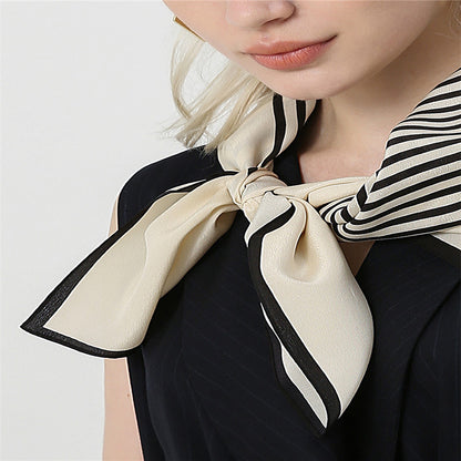 Women's striped silk double crepe square scarf - product photo 4