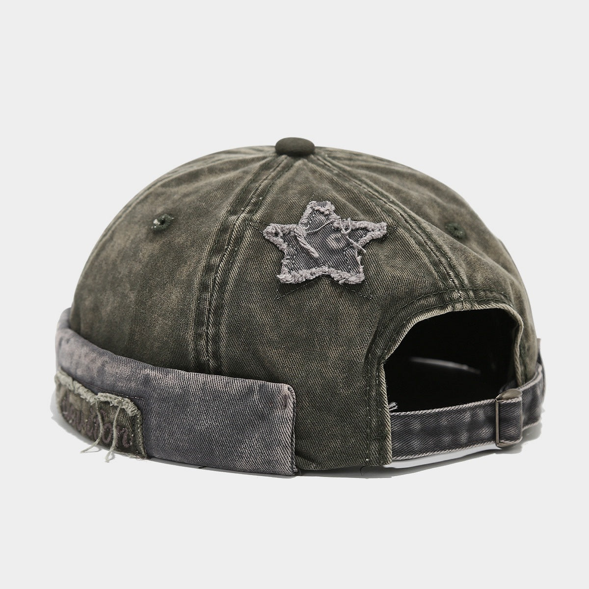 Unisex Army Green Vintage Washed Brimless Docker Cap back fit detail