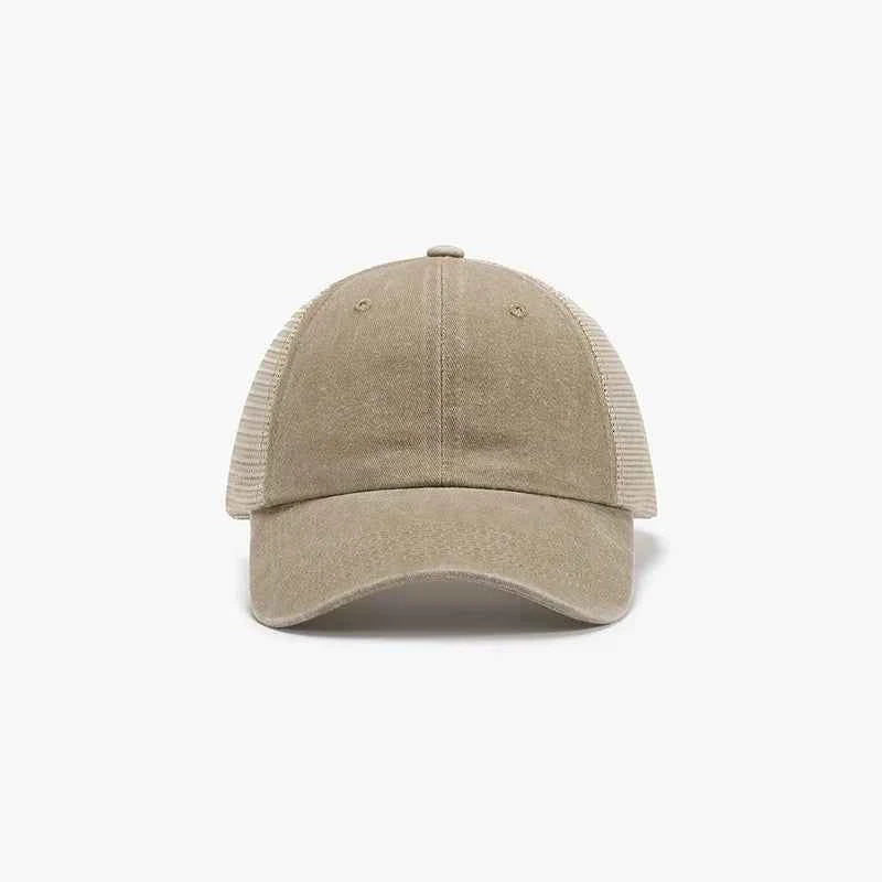 Tan breathable mesh adjustable baseball cap front view