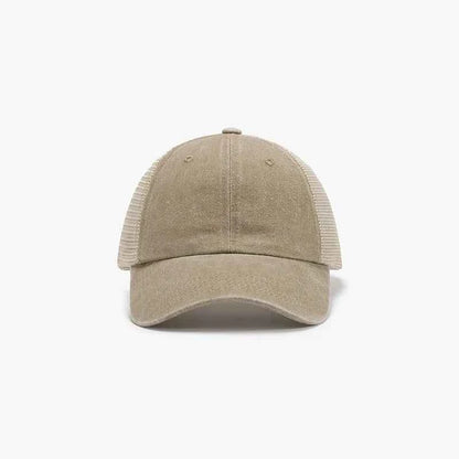 Tan breathable mesh adjustable baseball cap front view